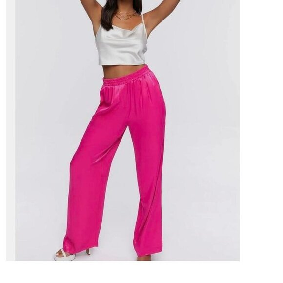 Forever21 Pink Satin Pull On Pants Medium New with Tags - Picture 1 of 4
